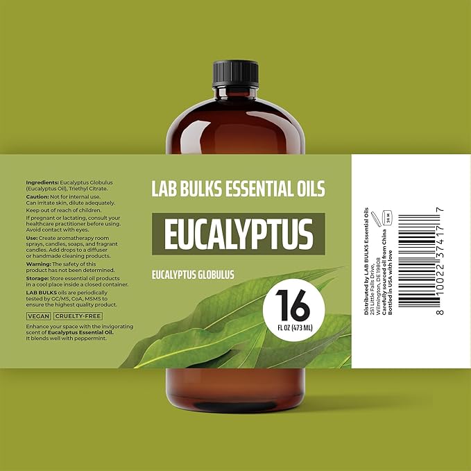 Eucalyptus Essential Oil (2 Pack) for Diffusers, Home Care, Candles, Aromatherapy, 16 oz Bulk Bottle, Eucalyptus Oil Spray