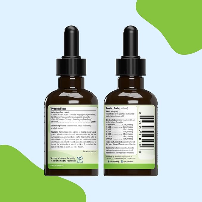 Pet Wellbeing Agile Joints for Dogs - Hip and Joint Health, Mobility, Devil’s Claw, Boswellia, Joint Ligament and Cartilage - Veterinarian-Formulated Herbal Supplement 2 oz (59 ml)