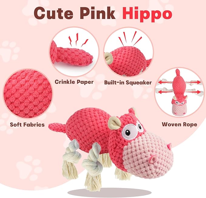 Squeaky Dog Toy - Plush Interactive Chew Toy for Large, Medium and Small Dogs, Keeps Them Busy (Pink, Medium)