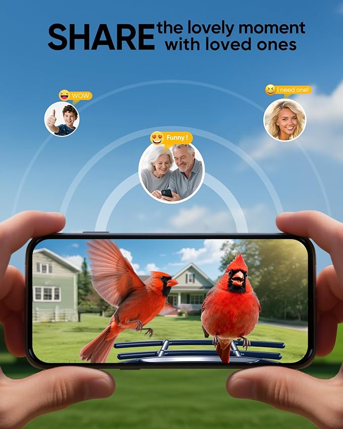 Bird Feeder with Camera Solar Powered - Smart Bird Feeder Camera 2K HD Live Stream, 5MP Photos, AI Identification for Backyard, 2.4Lb Large Capacity, Gifts for Mom Dad