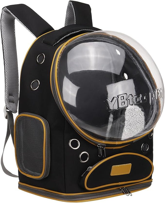 Pet Backpack Carrier, Portable and Ventilated, Oxford Cloth, Dog Cat Travel Bag with Transparent Cover 12.6", (Black, 1 Pcs), Intended for Hiking/Camping/Traveling