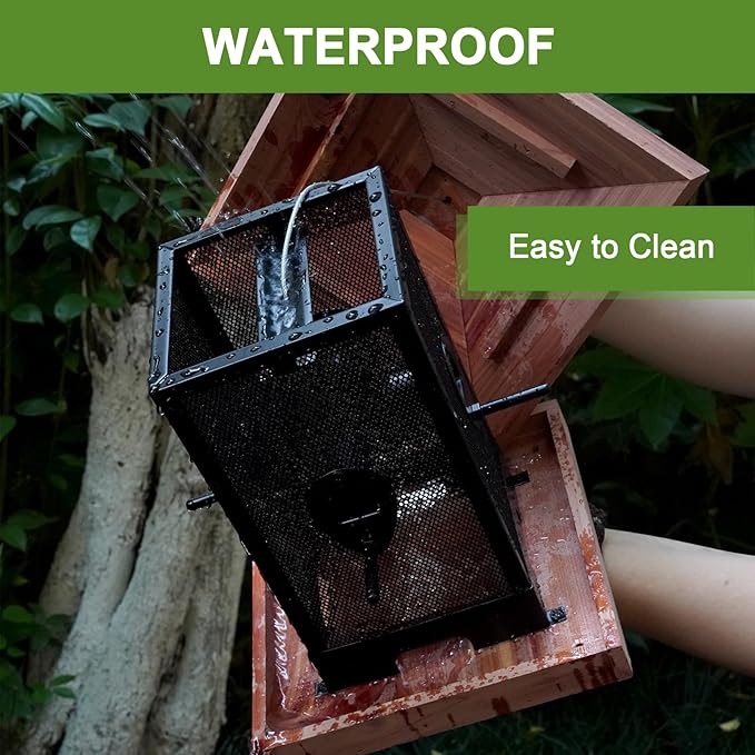 Cedar & Metal Mesh Bird Feeder for Outdoors Hanging Mount Large Capacity, Black Wooden Garden Roof Feeder Lantern Style, Cardinal Bluebird Birdfeeder with Iron Mesh Wall for Garden Decor Durable