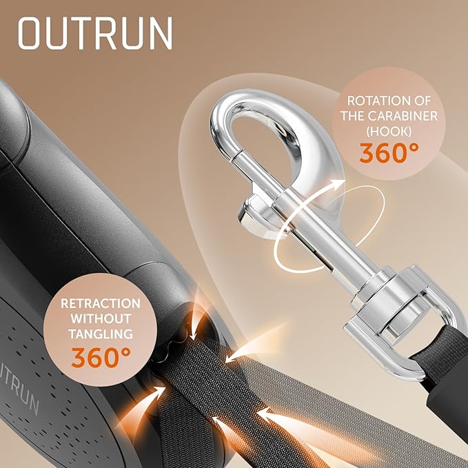 OUTRUN Retractable Dog Leash 16 FT Walking Leash up to 55 Lbs, Strong Nylon Tape No Tangle, Heavy Duty One-Handed Brake Lock Perfect for Small & Medium Sized Dogs and Pets