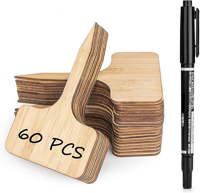 Homenote Bamboo Plant Labels 60Pcs Plant Tags for Seedlings T-Type Tags for Plants Outdoor Garden Markers Vegetable Seedling（2.36 * 4“