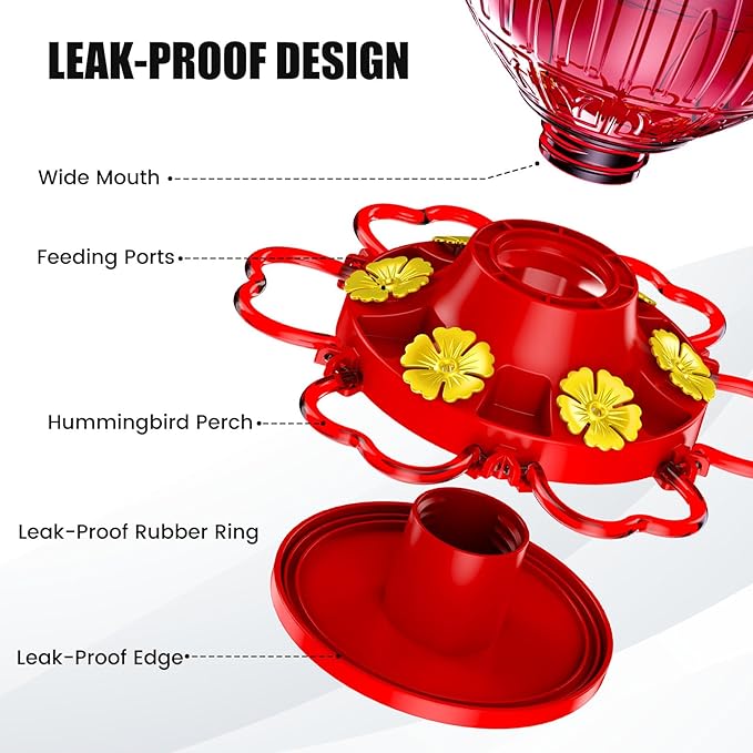 Hummingbird Feeders for Outdoors, 26Oz Hanging Hummingbird Feeder with 6 Feeding Ports and Perches, with Ant Moat, Bird Feeder for Outside Garden Decor Backyard, Gifts for Women Mom, Red