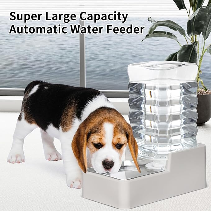 RIZZARI Stainless Steel Pet Water Feeder: 7.5L Automatic Leak-Proof Gravity Dispenser for Senior Dogs with Spine Problems - with Filter - Living Room Bedroom Use