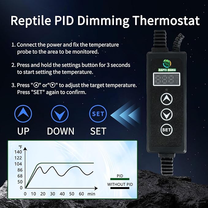 Reptile Light Fixture with Dimming Thermostat, 8.5 Inch Deep Dome Light Fixture with Timer, Reptile Aluminum Dome Fixture for Basking/Heat/UVA/UVB Lamp Bulb