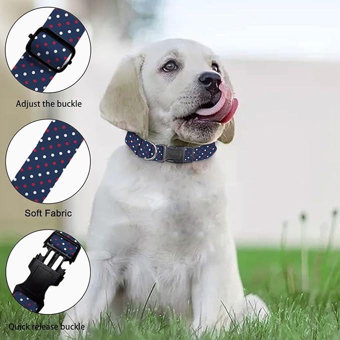 Red White Polka Dots Navy Blue Dog Collar Cat Big Neck Collars Soft for Small Extra Large Heavy Duty Pet Dogs