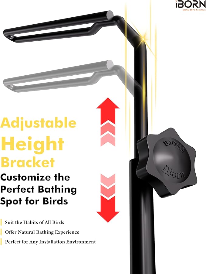 iBorn Bird Bath for Outside，Fence Mounted Bird Bath，Bird Baths for Outdoors, 12in BPA-Free Bowl，360°Swivel & Adjustable Height Bracket，Detachable Bird Bath for Fence Railing, Pack of 1