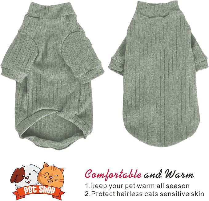 Idepet Sphynx Hairless Cats Sweater Shirt Kitten Soft Puppy Clothes Pullover Cute Cat Pajamas Jumpsuit Cotton Apparel Pet Winter Turtleneck for Cats and Teacup Chihuahua Small Dogs(Green,S)