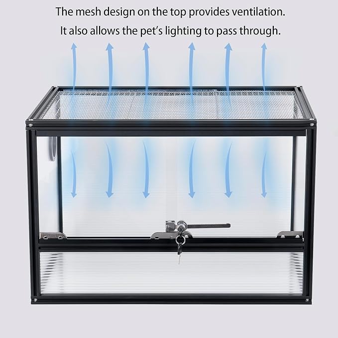 27 Gallon Bearded Dragon Tank, 24"x16"x16" Reptile Terrarium, Small Reptile Enclosure with Aluminum Frame, Mesh Top, Sliding Lock Doors