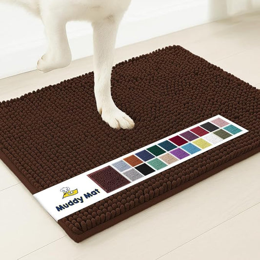 Muddy Mat® AS-SEEN-ON-TV Highly Absorbent Microfiber Door Mat and Pet Rug, Non Slip Thick Washable Area and Bath Mat Soft Chenille for Kitchen Bedroom Indoor and Outdoor - Chocolate Brown 6ft x 9ft