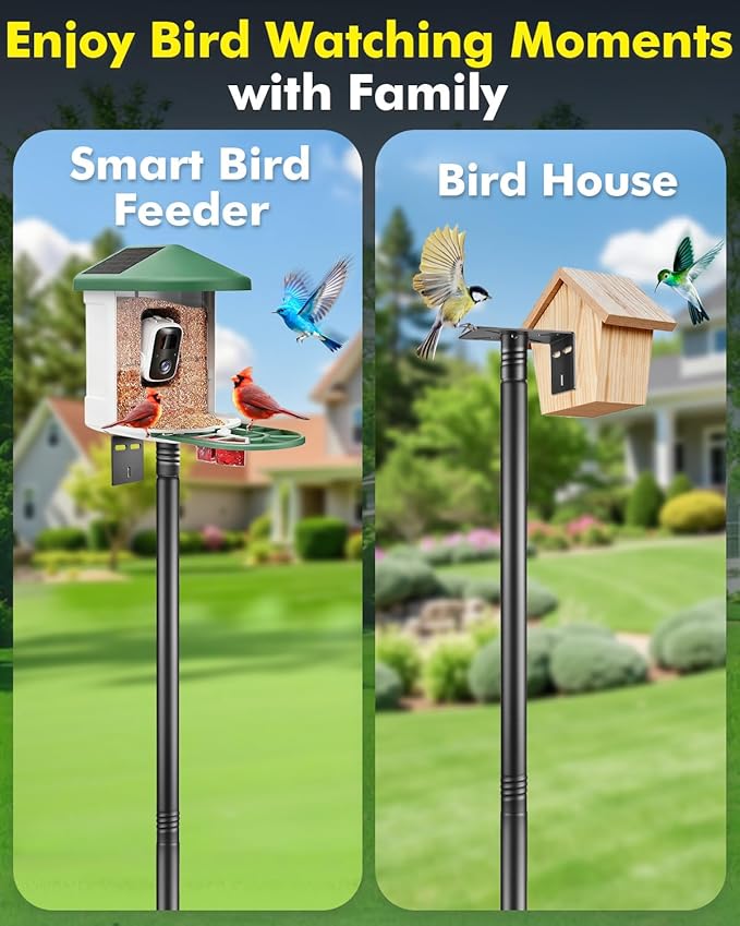 Smart Bird Feeder Pole Stand - 92 Inch Birdhouse Pole Heavy Duty Mounting Kits with 7 Prolong Base for Outdoor Adjustable Bird Feeding Station for WildBird Watching