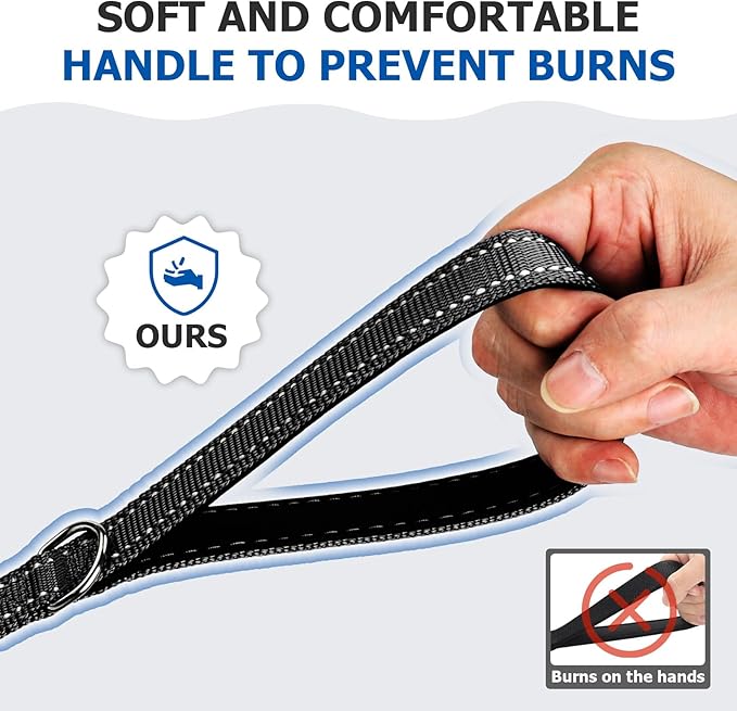 Reflective Dog Leash–10FT/16FT/30FT/50FT/100FT Durable Nylon Training Leash with Heavy-Duty Metal Clasp, High Visibility for Night Walking, Perfect for Small, Large Dogs (Black, 100FT)