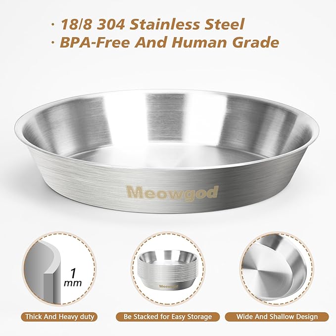 Cat Bowls,6.7" Extra Wide Stainless Steel Cat Food Bowls Whisker Friendly Water Dishes Plates for Cats and Small Dogs Good for Wet and Dry Food(2pack)