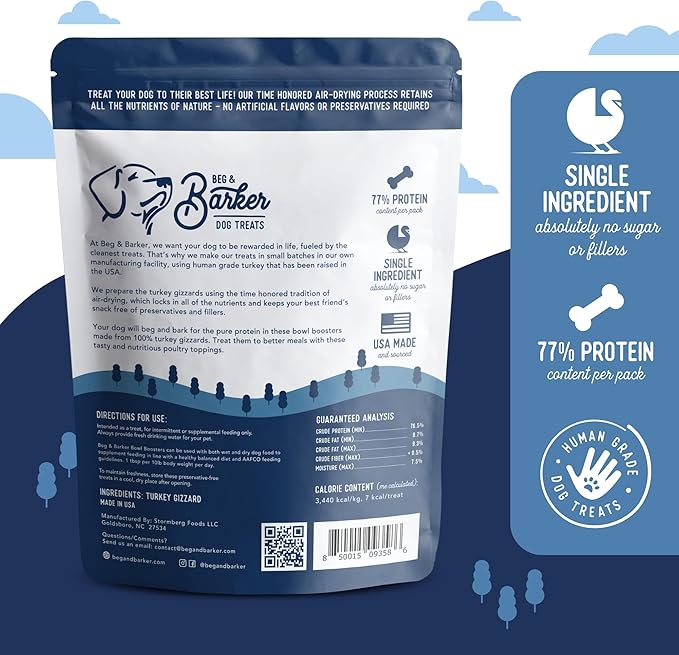 Beg & Barker Turkey Dog Food Toppers for Picky Eaters (8 Ounce, Pack of 1) - Bowl Booster with Whole Turkey - Premium Meal Mixers for Dogs - Single Ingredient, Human Grade, Grain Free