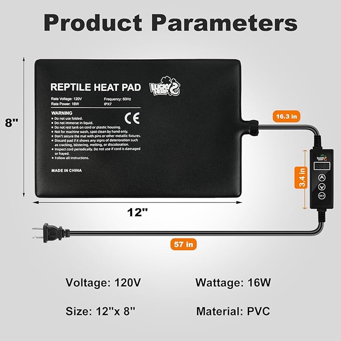 LUCKY HERP Reptile Heating Pad 16W 8X12 Inch with Thermostat, Under Tank Heater Terrarium Warmer Heat Mat and Digital Thermostat Controller for Hermit Crab, Turtles Lizards, Reptile