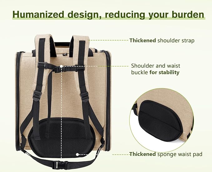 Pecute Cat Backpack with Widened Interior Space, Upgraded Dog Backpack Carrier with Various Ways to Carry, Pet Backpack with Breathable Mesh, Pet Travel Carrier with Soft Padded,Khaki