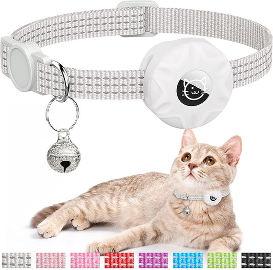 Apple AirTag Cat Collar, GPS Tracker Kitten Collar with Breakaway Feature, Lightweight and Reflective, Suitable for Cats, Kittens and Puppies (White)