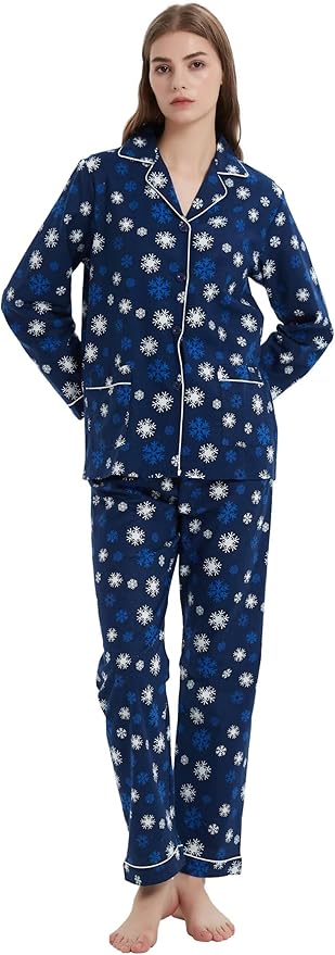 GLOBAL Flannel Pajamas for Women 2-Piece Comfy and Cozy Flannel Pj Set Cotton Loungwear