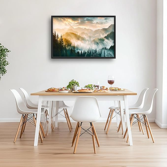 Mountain Large Wall Art Foggy Forest Landscape Pictures Sunrise Wall Decor Nature Scenery Canvas Print Painting Artwork for Bathroom Living Room Bedroom 36L" x 24W"
