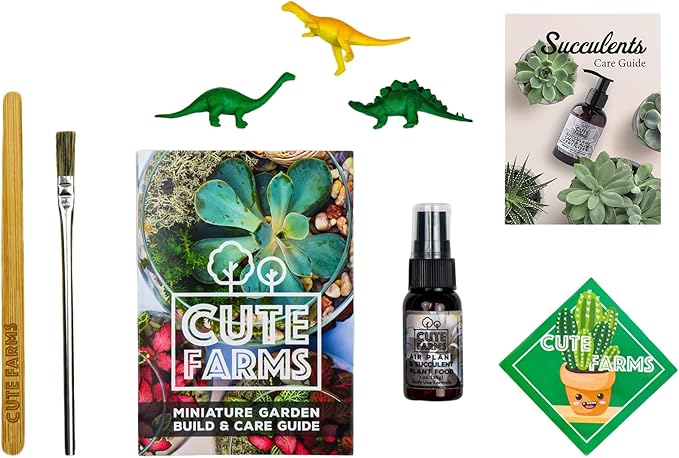 Cute Farms Terrarium Starter Kit | Moss, Vermiculite, Soil, Pebbles, Plant Food, & Finishing Tools (Large Kit + Crystals)