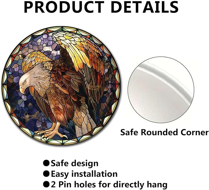 Lygond Metal Sign Tin Sign Circular Stained Glass Vulture Bathroom Decor For Garden 12×12 Inches