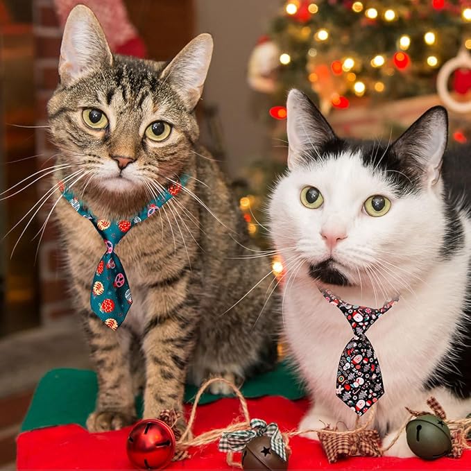 PET SHOW 10pcs Pack Christmas Small Dog Ties Neckties for Doggies Cats Adjustable Holiday Grooming Accessories Neck Ties Bowties Girl Boy Festival Costumes Puppies Party Gift Favor