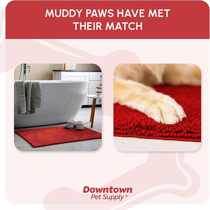 My Doggy Place Microfiber Dog Mat for Muddy Paws, 60" x 36" Red - Non-Slip, Absorbent and Quick-Drying Dog Paw Cleaning Mat, Washer and Dryer Safe - X-Large/Runner