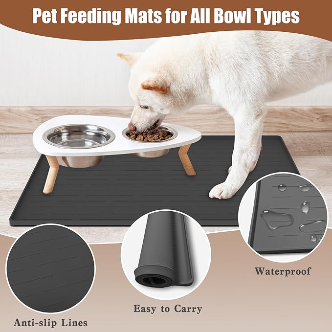 18"x12" Dog Food Mat, Silicone Dog and Cat Mats for Food and Water Bowls, Waterproof Raised Edge Pet Feeding Mat for Contain Spills Protects Floors, Multiple Colors & Sizes for Pets, Deep Green