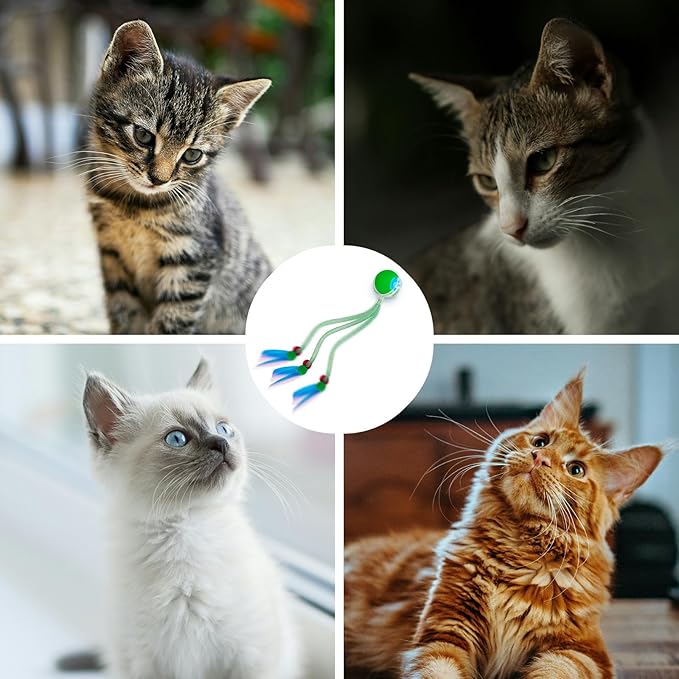 Interactive cat Toy cat Toys for Indoor Cats Agile Moving Cat Ball with Elastic Mesh Tail Automatic Kitten Toys Motion Activated Ball (Green)