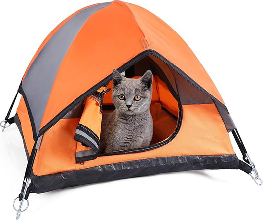 Cat Camping Tent, Cat Tent Bed, Pet Tent for Indoor Cat and Small Dog, Mini Tent (Orange, 21 x 21 x 14 Inches)