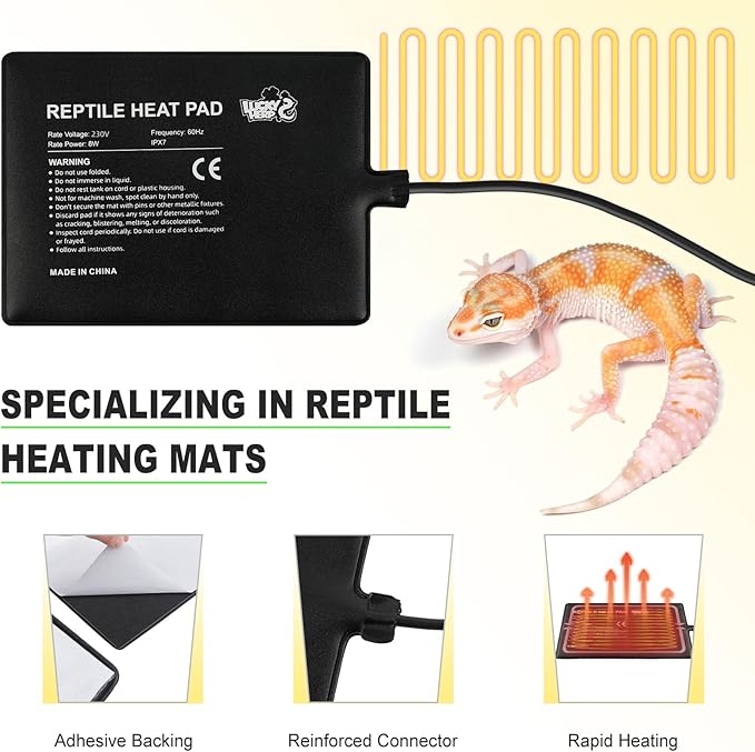 LUCKY HERP Reptile Heat Pad 8x18 Inch 24w, Under Tank Terrarium Heating Pad with Adjust Knob, Reptile Heat Mat for Turtle, Lizard, Hermit Crab, Frog, Snake