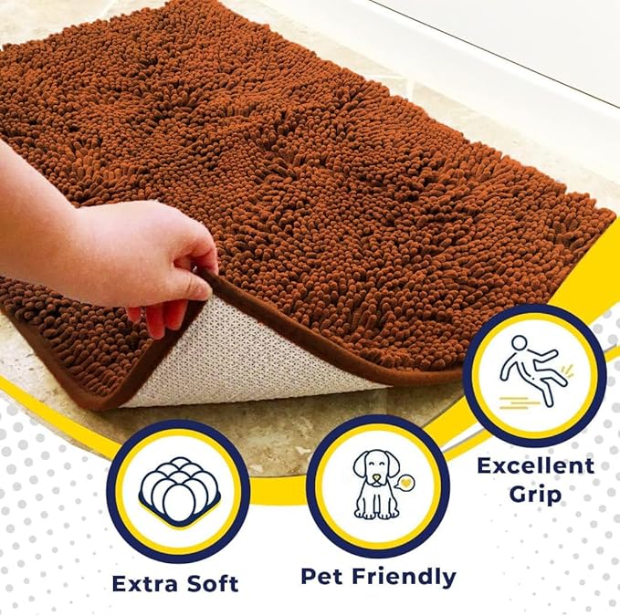 Muddy Mat® Shown on TV – Super Absorbent Microfiber Dog Door Mat for Muddy Paws, Non-Slip Washable Pet Rug, Quick Dry Chenille Entryway Carpet, Machine Washable Indoor Outdoor mat, Orange 28"x18"