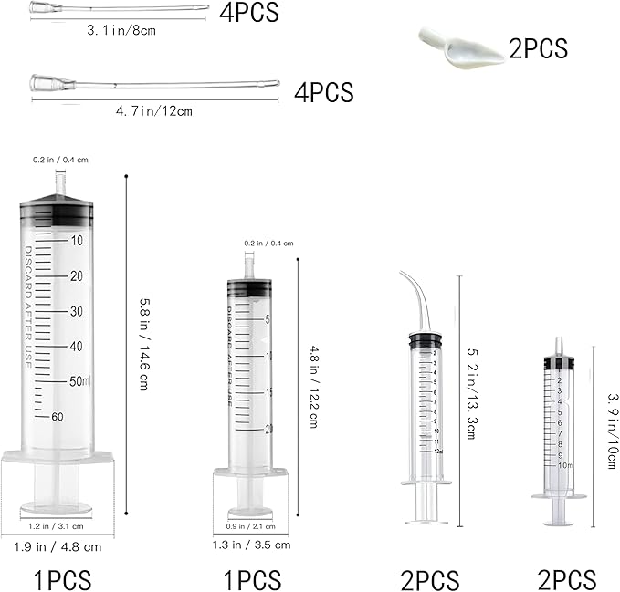 Baby Bird Feeding Syringe Set, Pet Parrot Milk Feeding Syringe with Tubes, Manual Syringe Feeder, Liquid Food, Reusable, Syringe with Spoon Tip（10ml*2+12ml*2+20ml+60ml）