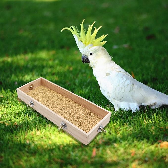 Bird Feeding Cups, Natural Wooden Parrot Perch Stand, Birds Food Dish, Parakeets Feeder Bowl, Cage Accessories for Small Animals Rat Hamster Guinea Pig Chinchillas Budgies Cockatiels Love Birds