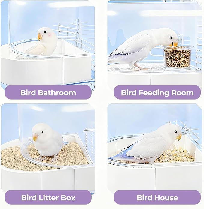 mini&moe Bird Bath for Cage, 4 in 1 Multifunction Birds House/Bath/Litter Box/Feeder Room, Bird Cage Accessories for Pet Birds Conure Budgies Cockatiels Lovebird,Finches, Parakeets, Mannikin, White