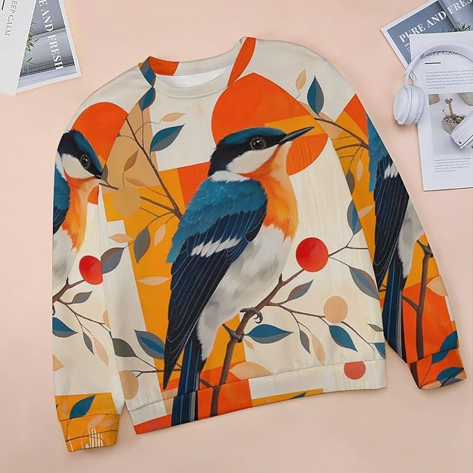 Womens Long Sleeve Tops Y2k Japanese Art Print Sweatshirts Fall Pullover for Women Crewneck Vintage Shirts Boho Tops