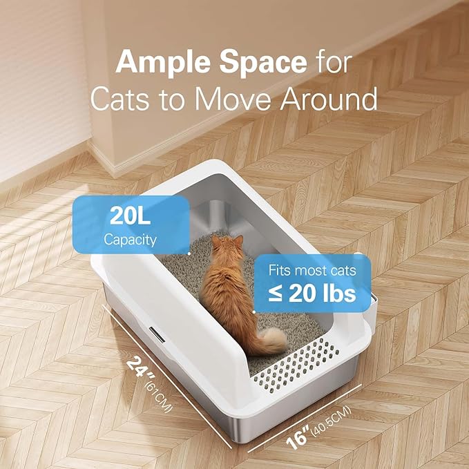 Zarler Stainless Steel Litter Box with Lid, Extra Large Metal Litter Box for Big Cats, White (Non-Sticky, Easy to Clean, Anti-Urine Leakage)