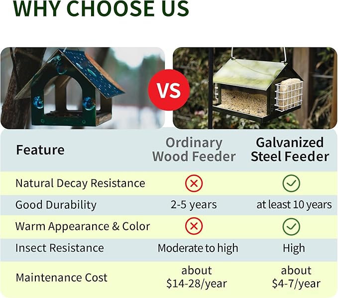 Solution4Patio Green Outdoors Hanging Bird Feeder, All Metal, Double Suet Cake and Large Capacity, Hopper Tray & Weatherproof for Finch, Cardinal & Chickadee #B101E01-US Squirrel-Proof