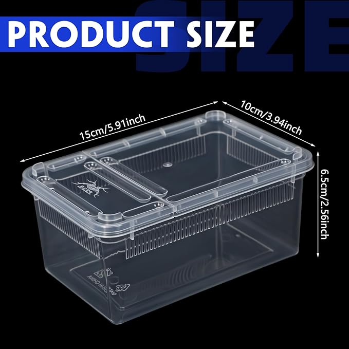Irenare 8 Pcs Reptile Breeding Breeding Box Plastic Spider Terrarium Tarantula Feeding Box for Bearded Dragon Lizard Spider Gecko Scorpion (Vent Strips,5.9 x 3.9 x 2.5 Inch)