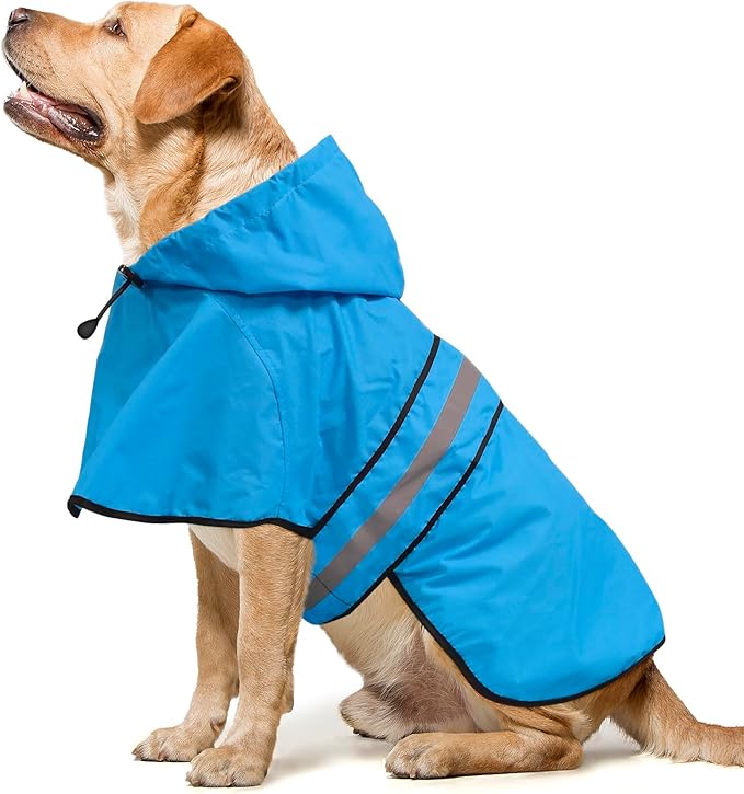Adjustable Dog Raincoat with Hood - Waterproof Lightweight Slicker Poncho, Safety Dog Rain Jacket with Reflective Strip and Leash Hole for Small, Medium, Large Dogs (X-Large, Blue)