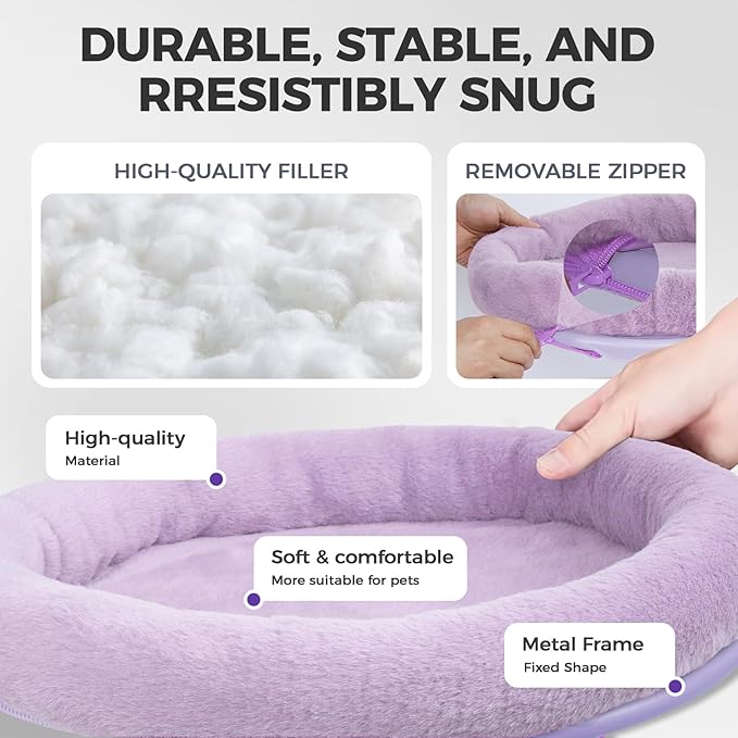 Rotating Cat Desk Bed - 40 LBS Chair-Side Cat Sleeping Basket with Bed for Desk, 360° Swivel & Removable Washable Cushion for Office Comfort(Purple