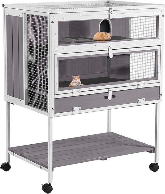 GUTINNEEN Guinea Pig Cage Hamster House with Anti-Chewing Metal Frame Rat Cage with Wheels and Storage, White Metal Frame