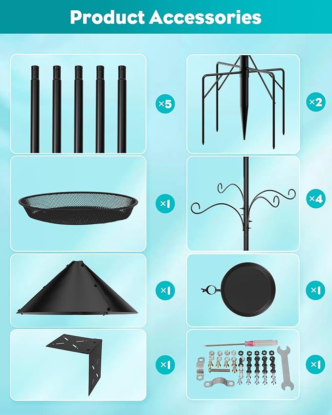 Bird Feeder Pole Squirrel Proof, 92 Inch Heavy Duty Bird Feeder Pole for Outdoor Feeding Station with Stable Base (House Not Included)