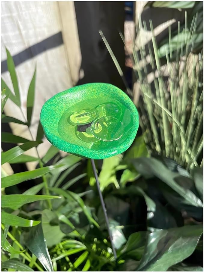 2026 Upgrade Bee Watering Station Butterfly Puddler Hummingbird Drinking Cups with Glass Marbles Colorful Bee Watering Cups for Garden Pollinator Watering Station Garden Decor for Outside (Green)