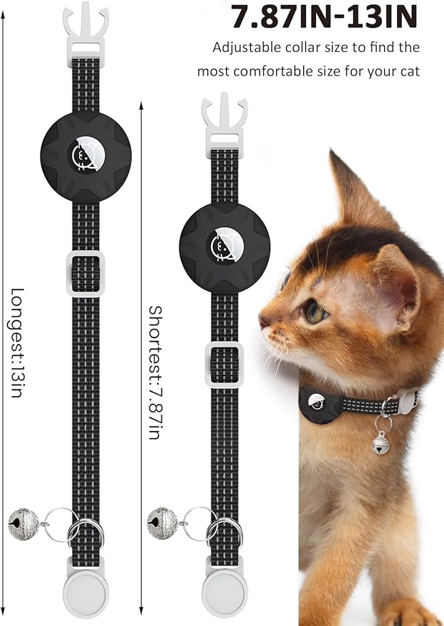 Apple AirTag Cat Collar, GPS Tracker Kitten Collar with Breakaway Feature and Bell, Lightweight for Cats and Kittens (Black)