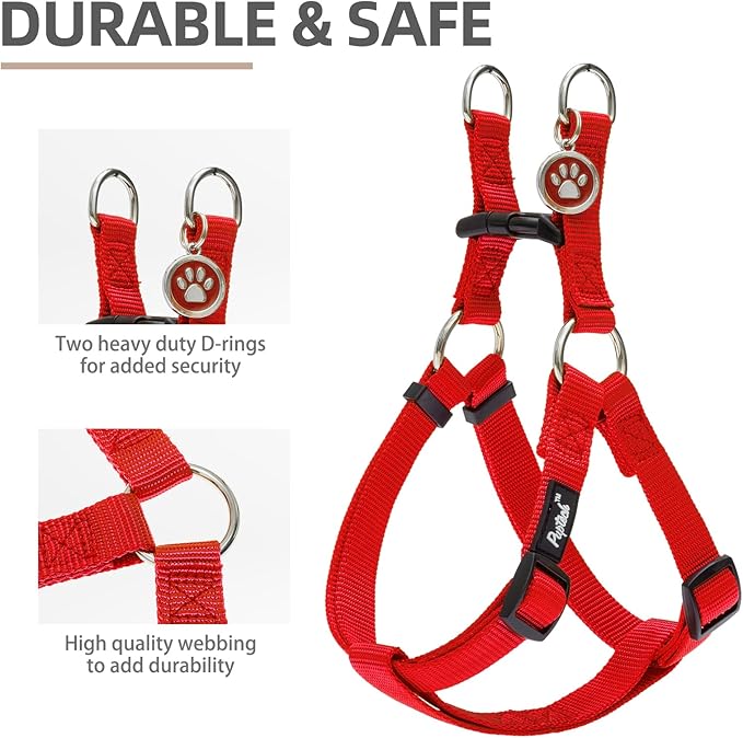 PUPTECK No Pull Dog Harness Soft Adjustable Basic Nylon Step in Puppy Vest Outdoor Walking with ID Tag and A-ir Tag Case, Red, L
