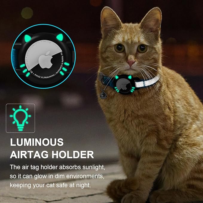 Airtag Cat Collar, Reflective Cat Collar with Apple Air Tag Holder, Breakaway GPS Tracker Pet Collar with Bell for Cat Kitten, Airtag Not Included, Blue, XS(7-9 Inch)