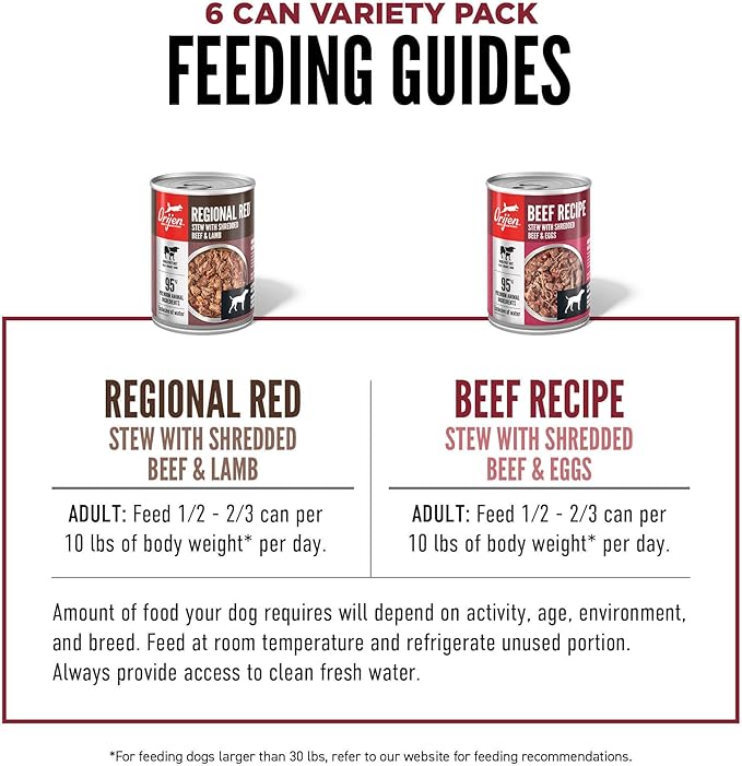 ORIJEN Real Meat Shreds Wet Dog Food Variety Pack: Regional Red + Beef Recipes 12.8oz Cans (6 Count, 3 of Each)